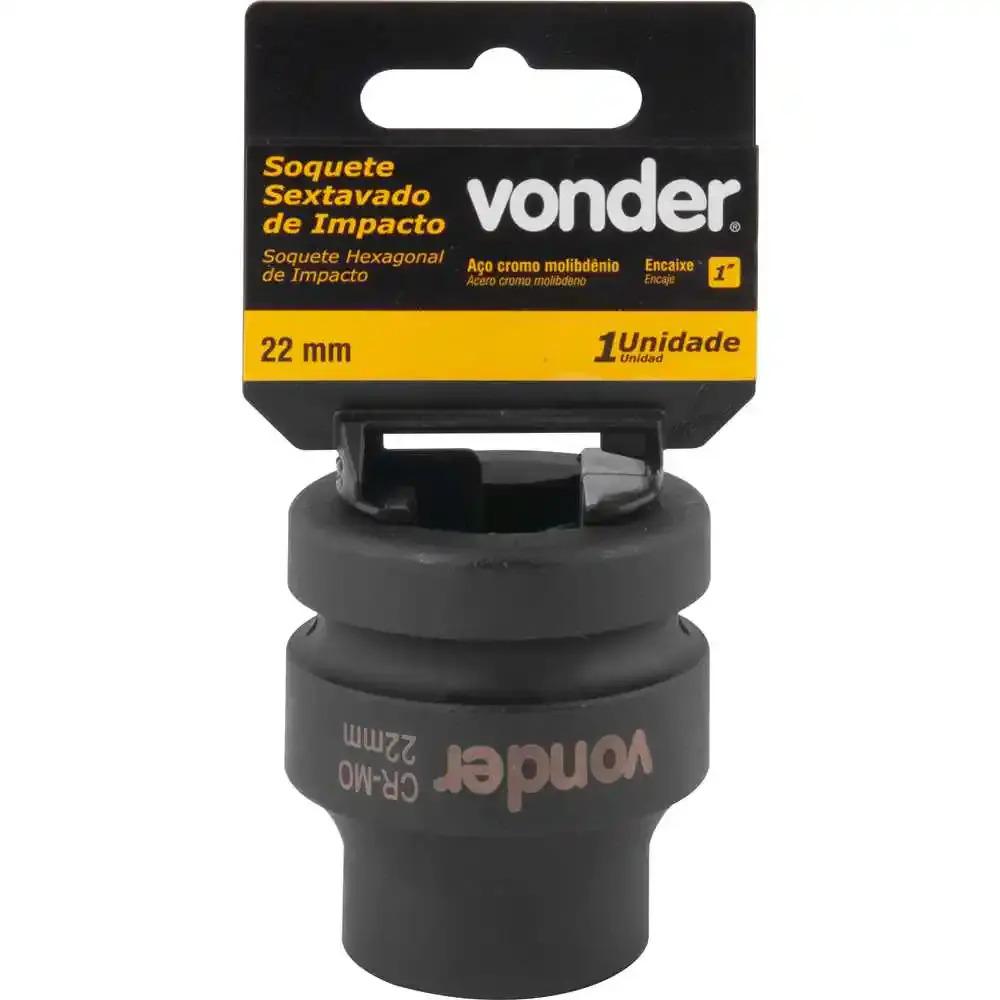 Soquete Sextavado Impacto Encaixe 1 polegada 22MM Cromado VONDER — fotografia 3