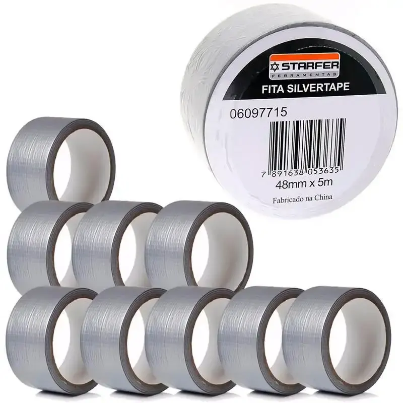 Fita Adesiva Silver Tape 48 MM x 5 Metros Cinza Kit com 10 Peças STARFER — fotografia de referência