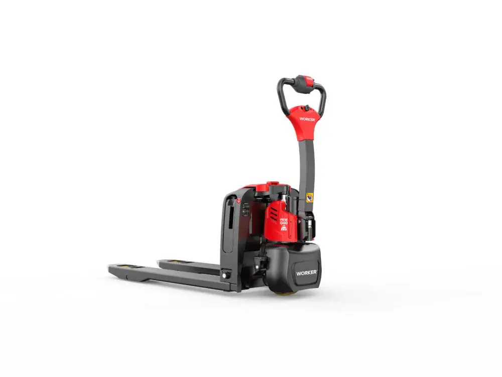 Paleteira elétrica hidráulica 2T garfo 1150X685MM elevação 190MM roda dupla 20AH pew 040 Worker — fotografia de referência