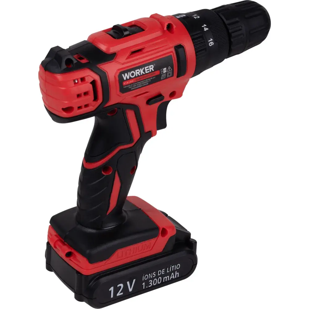 Parafusadeira 12V impacto 1 bateria 13 peç Worker — fotografia 4
