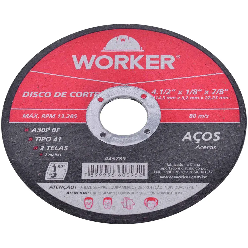 Disco de corte para aço A30P bf 4.1/2”/8” Worker — fotografia 3