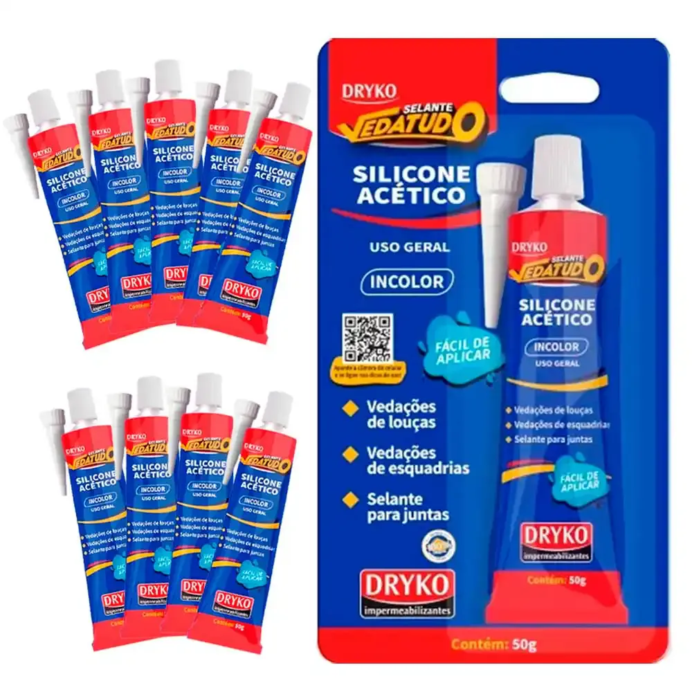 Silicone incolor acético vedatudo 50G 10 unidades Dryko — fotografia de referência