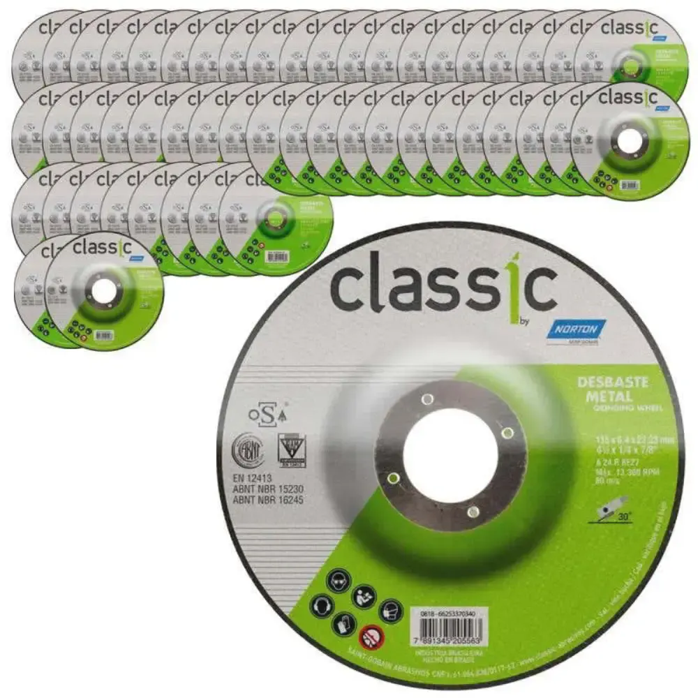Disco de Desbaste Metal 4.1/2 POL x 6.4 MM Furo 7/8 POL Classic Kit 50 Peças NORTON — fotografia de referência