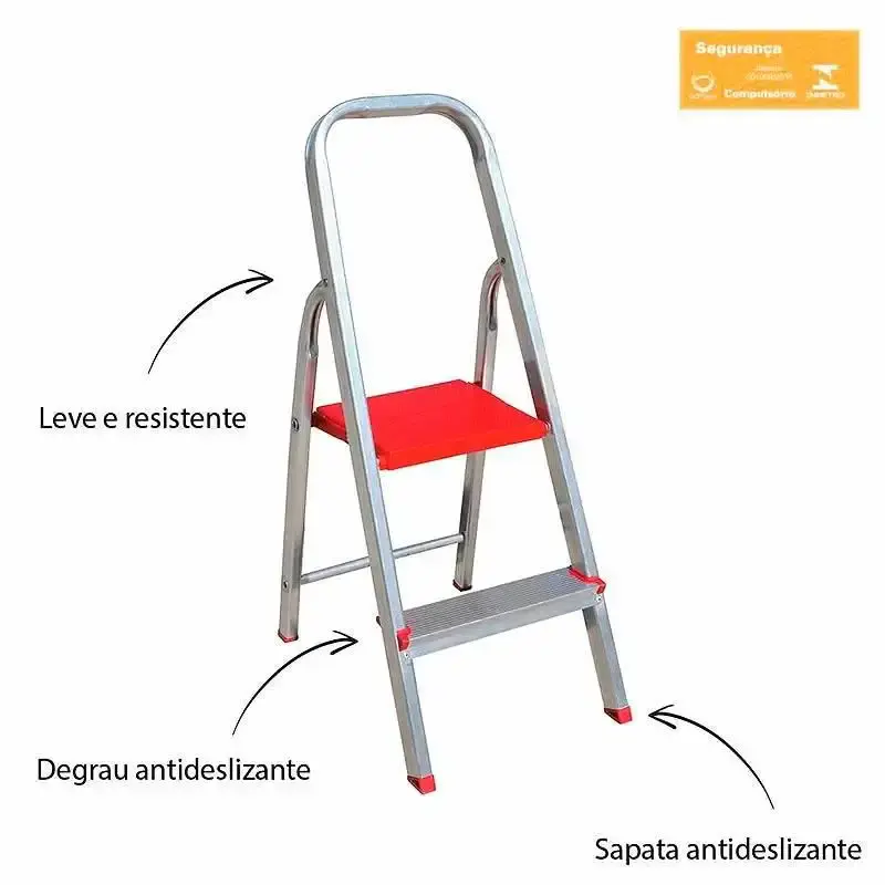 Escada doméstica 2 degraus em alumínio até 120 KG ESC0072 Botafogo — fotografia 4