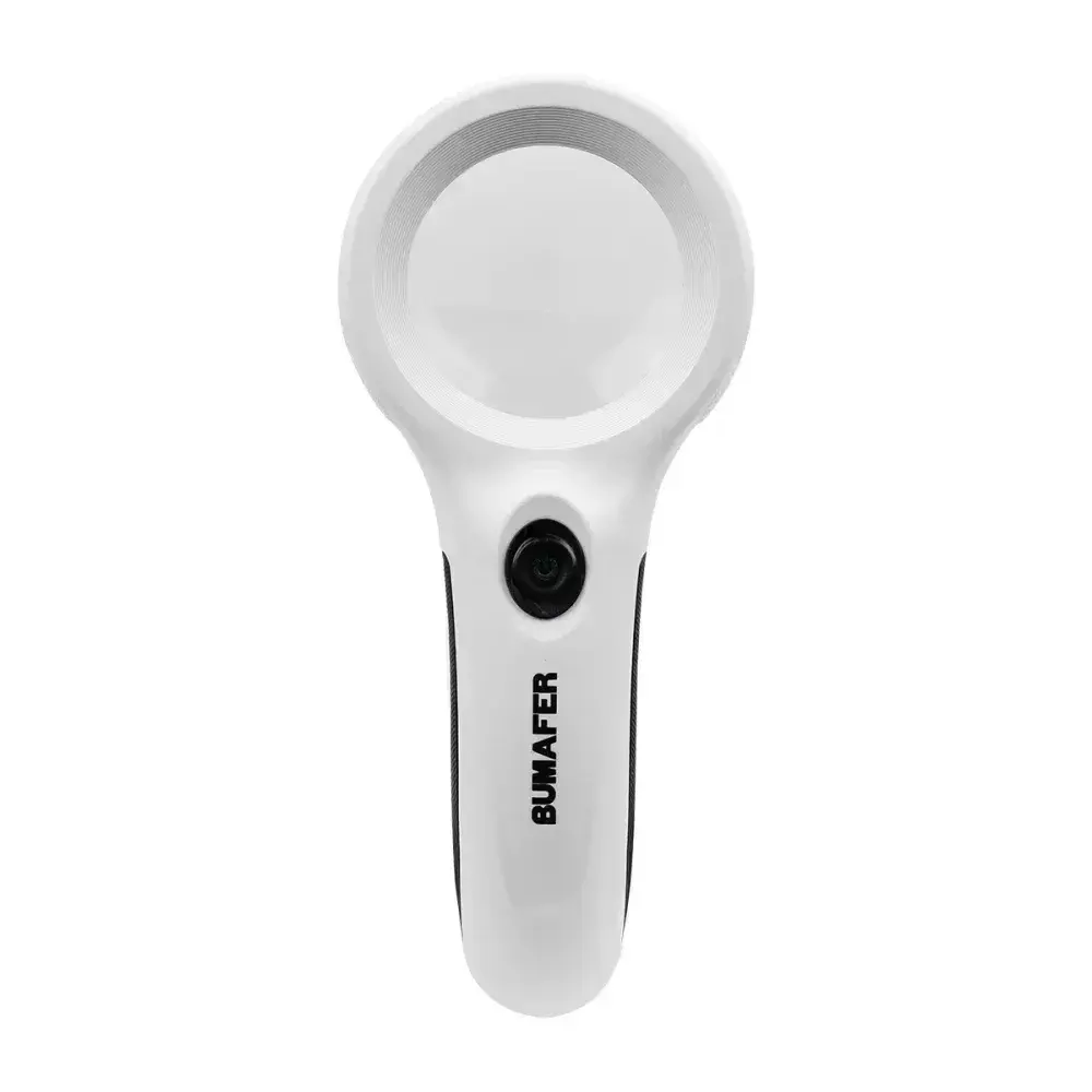 Lupa de mão com leds 4X de ampliação 125MM 60MM Bumafer — fotografia 5