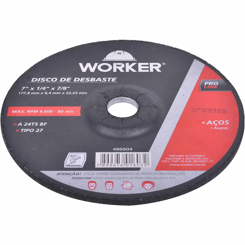 Disco desbaste aço 177,8X6,4X22,23MM Worker — fotografia 3