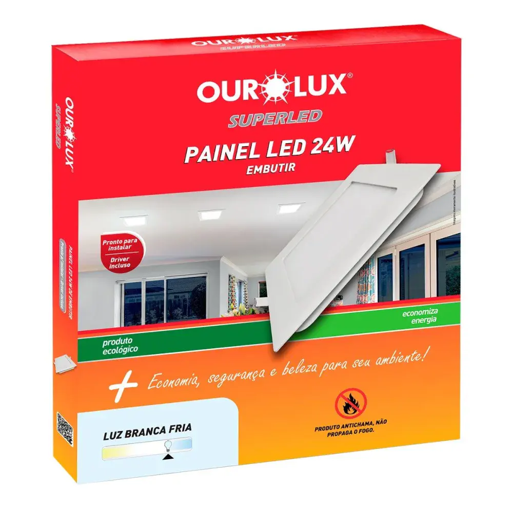 Painel led embutir 24W biv 6500K quadrado Ourolux — fotografia 2