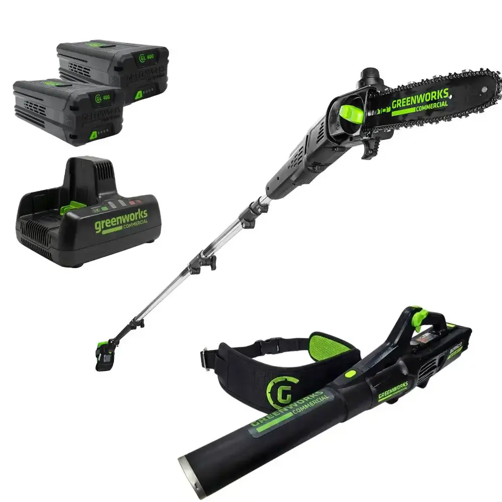 Podador de altura 82V com soprador 760CFM + 2 baterias 4,0AH + carregador bivolt Greenworks — fotografia de referência