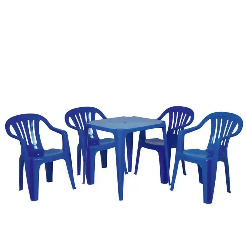Conjunto de mesa com 4 cadeiras poltronas plásticas bela vista azul Mor