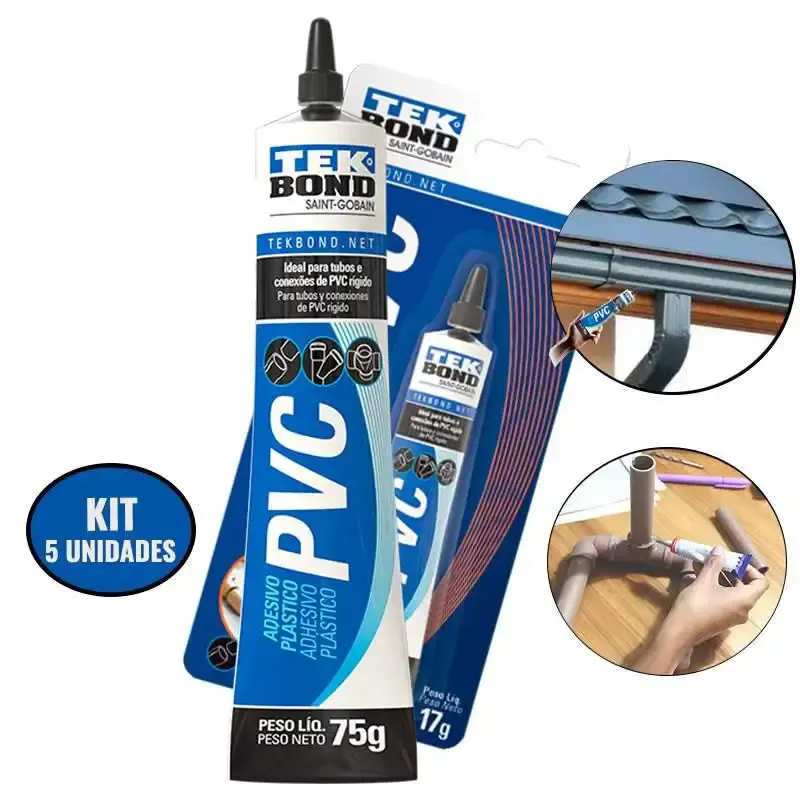 Kit 5 colas adesivo para PVC bisnaga 75 GR incolor Tekbond — fotografia de referência