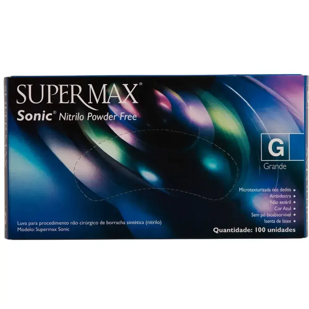 Luva nitrílica sonic azul cobalto g com 100 peç Supermax — fotografia 6
