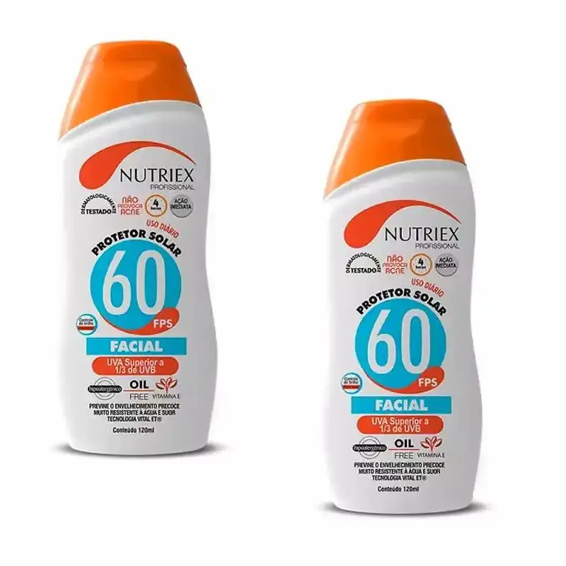 Protetor solar facial FPS 60 120 ML bisnaga com 2 peças Nutriex — fotografia de referência