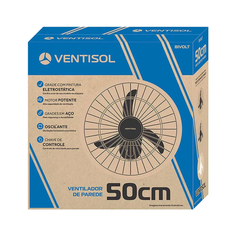Ventilador de parede 50CM bivolt preto Ventisol — fotografia 7