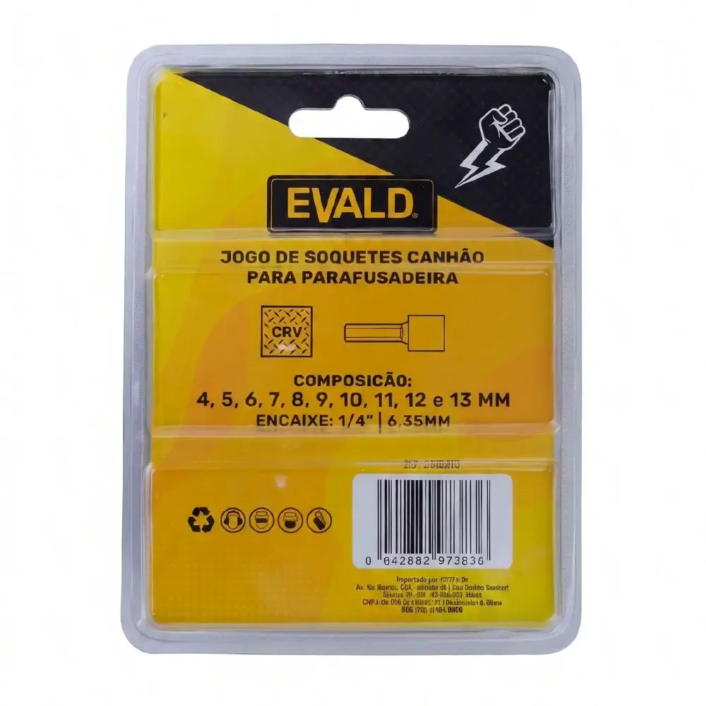 Jogo de soquetes canhão kit com 10 bits de 4 a 13 MM Evald — fotografia 6