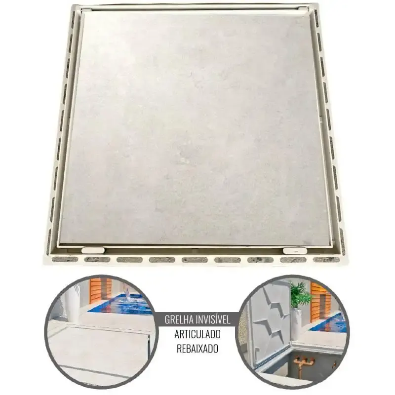 Tampão 90 x 90 CM Rebaixado Articulado Grelha Invisível p/ Casa de Máquinas Piscinas 371901 Bege GDA
