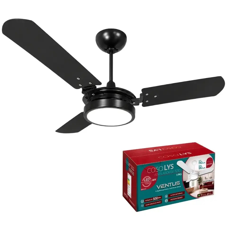 Ventilador de teto ventus 3 pás com LED 6K casa LYS Branco 110 V — fotografia 6