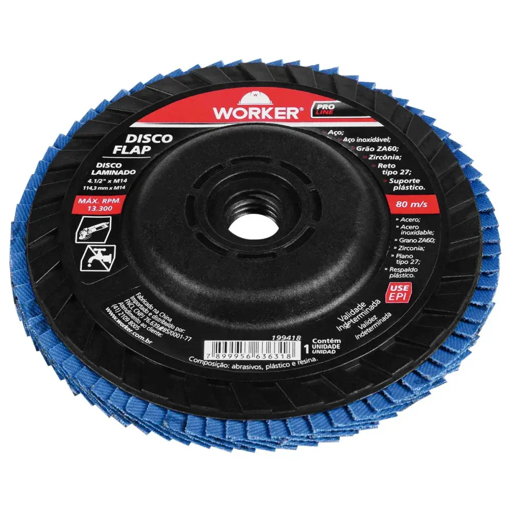 Disco flap de rosca M14 inox reto 4.1/2”- 114,3MM Worker — fotografia 3