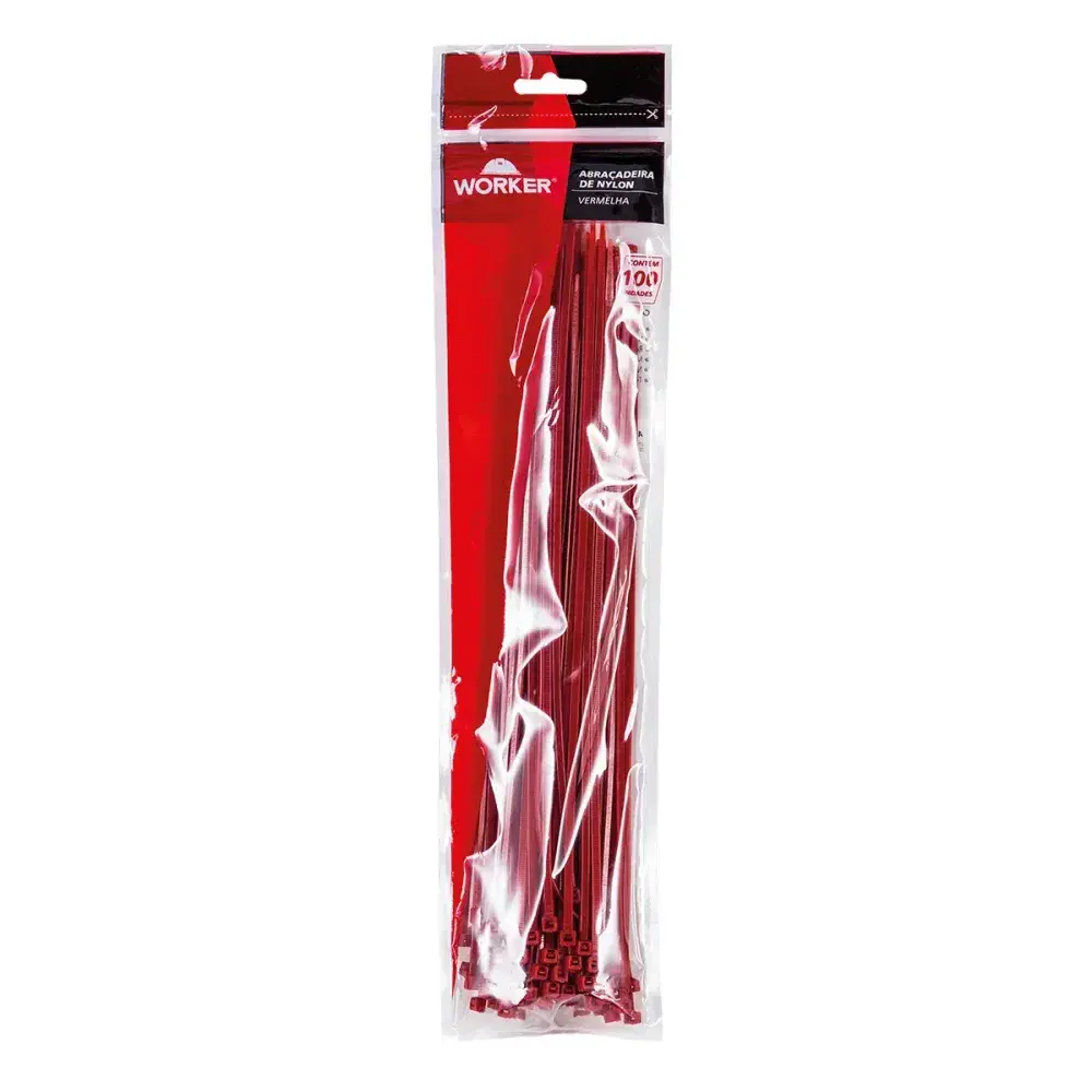 Abraçadeira de nylon 3,6X250MM vermelha 100 peç Worker — fotografia 4