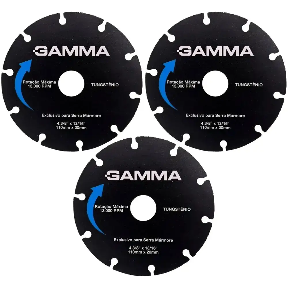 Disco de corte 110 MM em tungstênio para madeira com 3 unidades Gamma