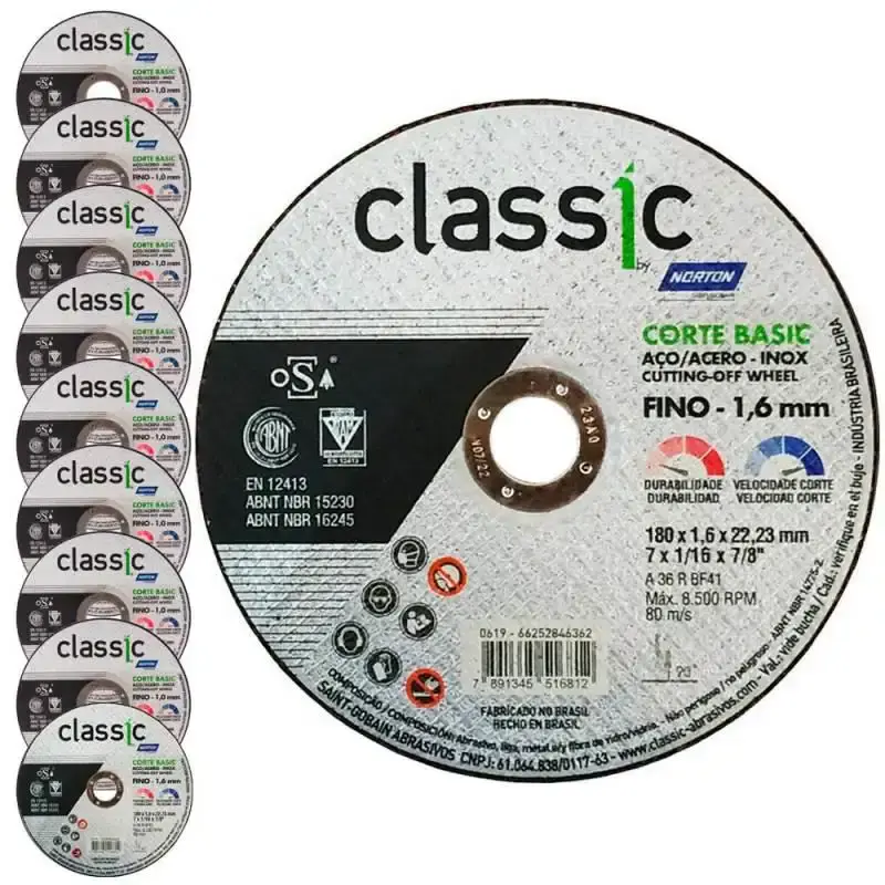 Disco de Corte 7 Polgadas x 1.6 MM Aço Inox Furo 7/8 Polegadas Classic Corte Basic Kit 10 Peças NORTON — fotografia 2