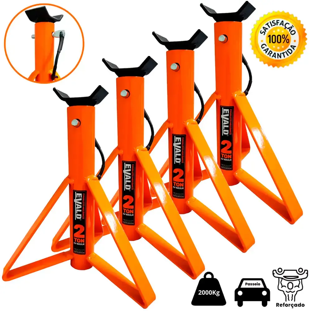 Cavalete mecânico automotivo 2 TON kit 4 peças Evald Laranja — fotografia 2
