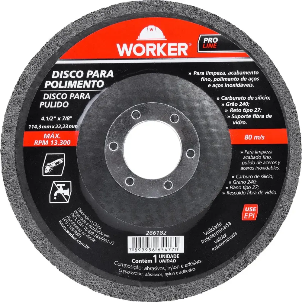 Disco para polimento 4.1/2"X7/8" grão 240 Worker — fotografia 6