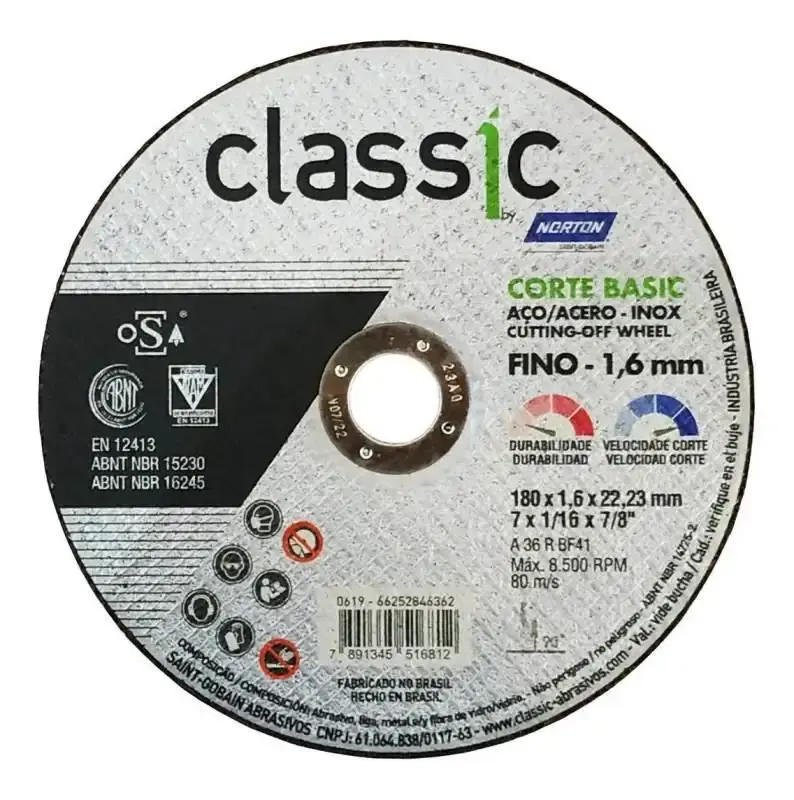 Disco de Corte 7 Polgadas x 1.6 MM Aço Inox Furo 7/8 Polegadas Classic Corte Basic Kit 10 Peças NORTON — fotografia 3