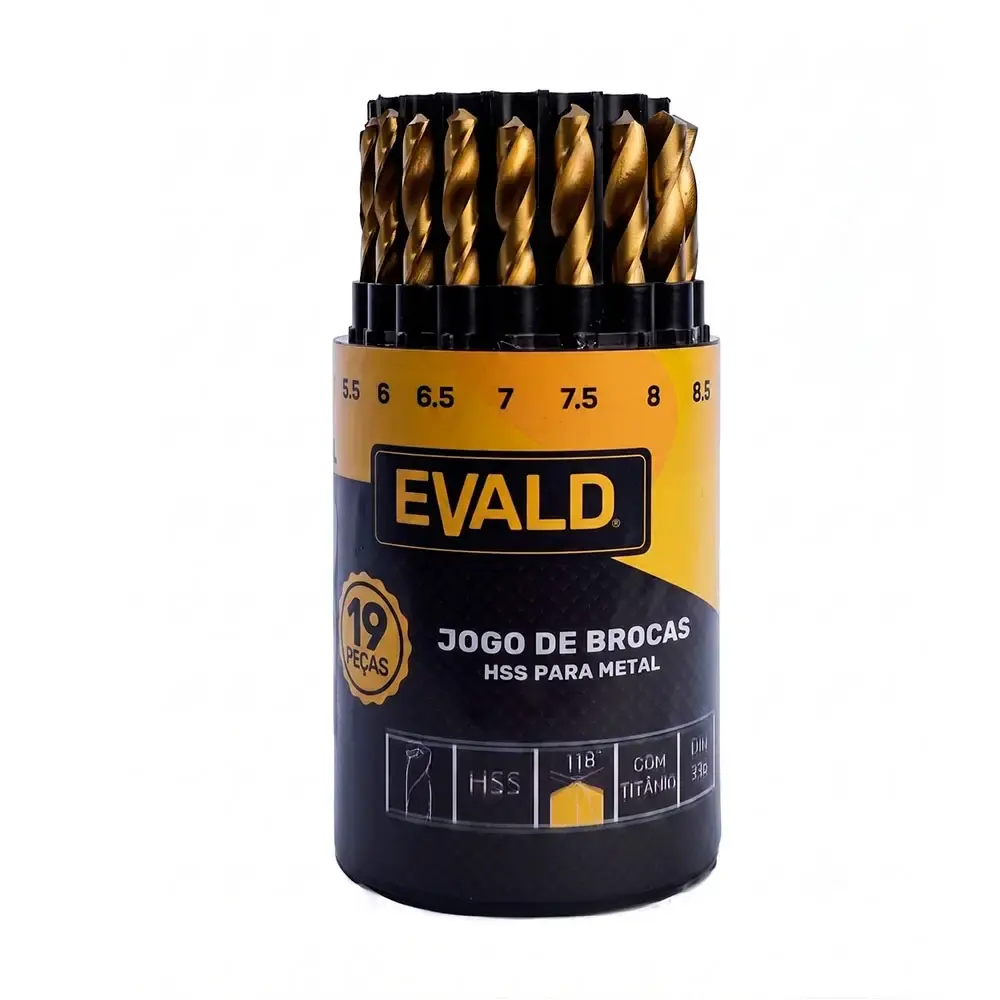 Jogo de brocas aço rápido 1 a 10 MM HSS titânio kit com 19 peças Evald — fotografia 4