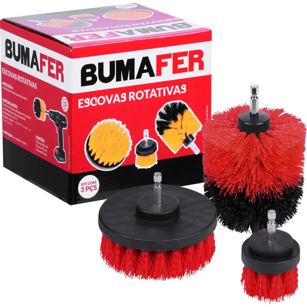 Jogo de escovas rotativas para furadeira 14MM 3 peç Bumafer