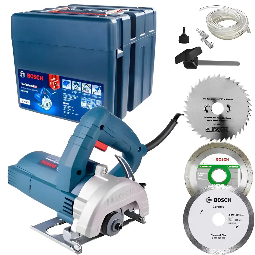 Serra Mármore Bosch TITAN 1.500W GDC 151 5" c/ Maleta, Kit de Refrigeração BOSCH + BRINDE 3 Discos 220 V — fotografia de referência