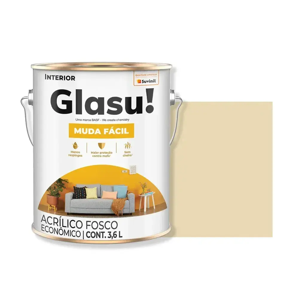 Tinta acrílica muda fácil fosco marfim 3,6L glasu Suvinil Glasu! — fotografia 2
