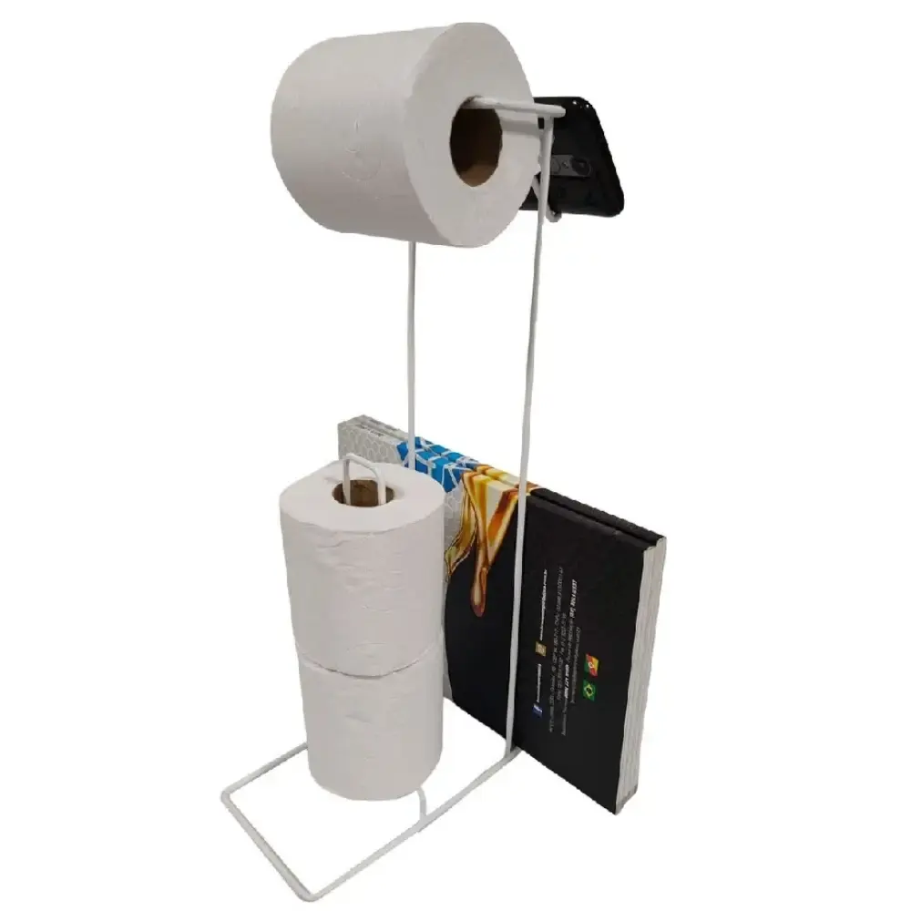 Lixeira retrô preta 5 litros Mor com suporte para papel higiênico 3 rolos evald Branco — fotografia 6