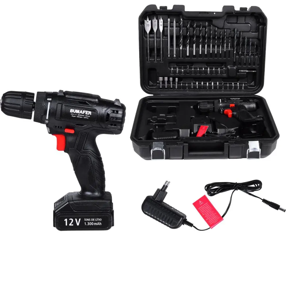Parafusadeira furadeira bivolt 12V 55 peç Bumafer