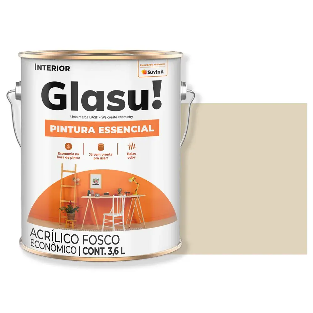 Tinta acrílica essencial fosco palha 3,6L glasu Suvinil Glasu!
