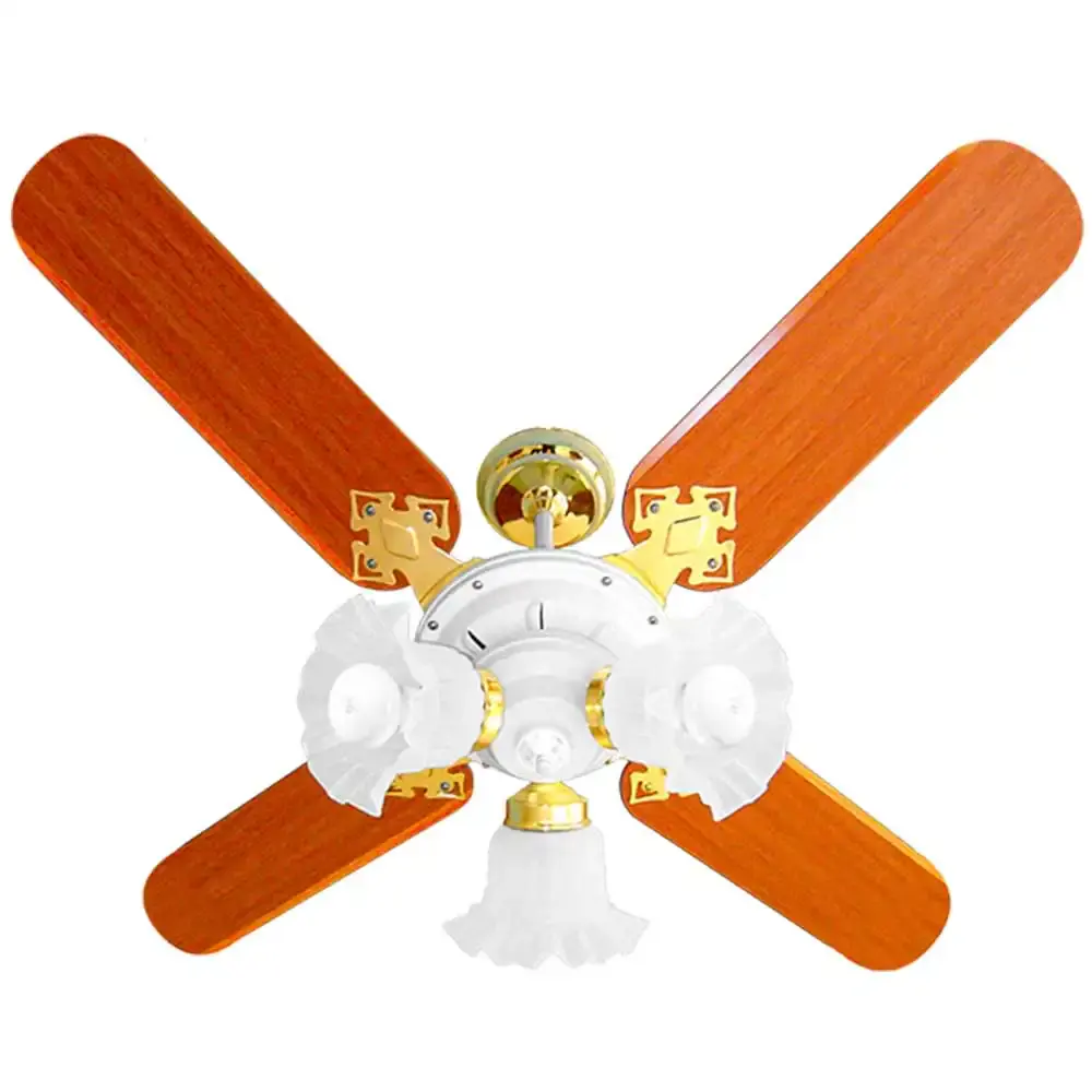 Ventilador de teto 4 pás 130W new zeta branco e mogno Venti-delta 110 V — fotografia de referência