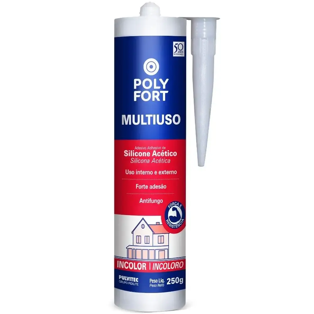 Silicone incolor acético tubo 250G para vidro e alumínio ZK138 Pulvitec
