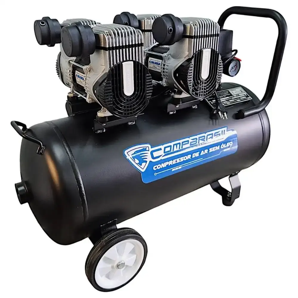 Compressor de ar portátil silencioso 10 pés 1 HP 50 litros isento de óleo 1200X2-50L Compbrasil 220 V — fotografia 3