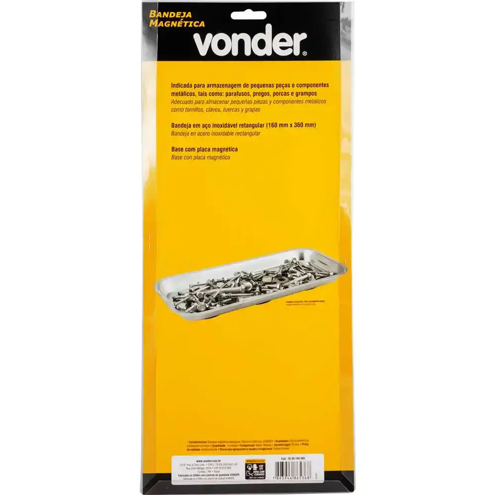 Bandeja Magnética Retangular Inox 16cm x 36cm VONDER — fotografia 6
