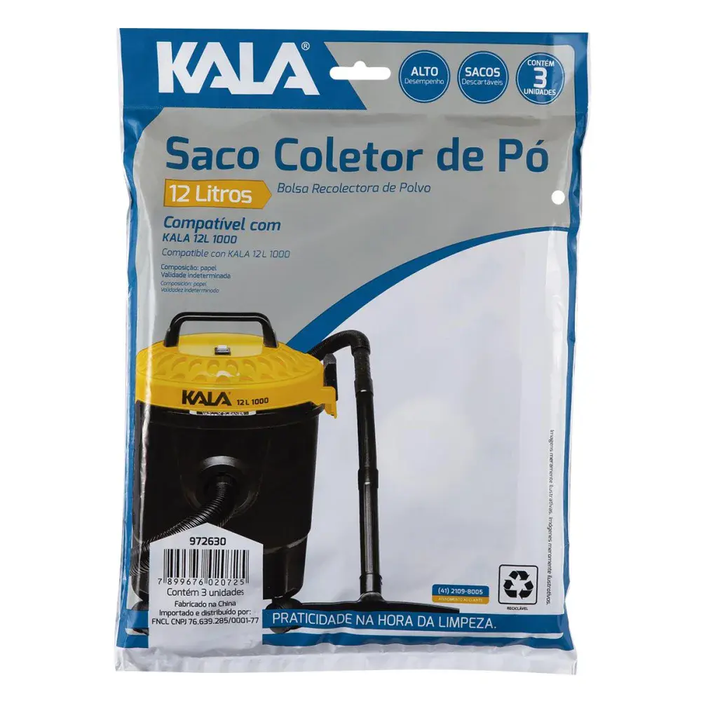 Saco coletor de pó para aspirador 12L 3 peç Kala