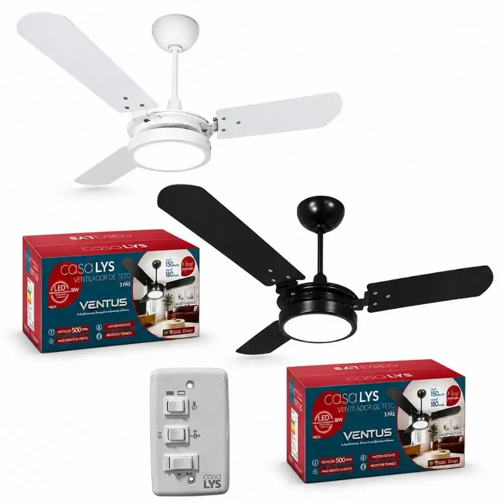 Ventilador de teto ventus 3 pás com LED 6K casa LYS Branco 110 V — fotografia de referência