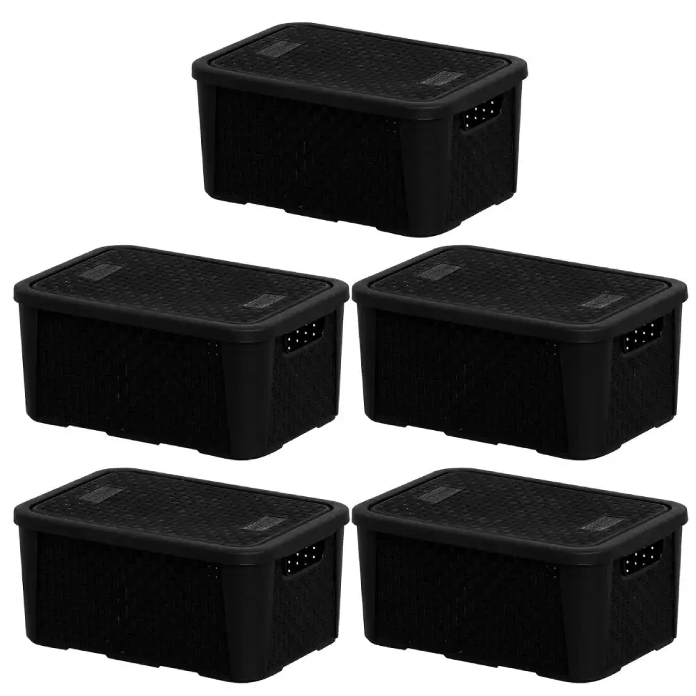 Caixa organizadora rattan 5,8 l com 5 unidades preto Plasnew