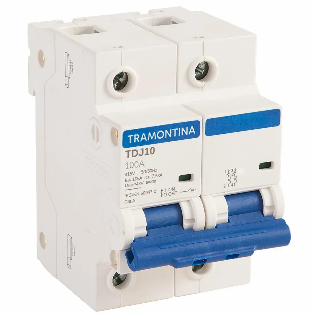Disjuntor din bipolar TDJ10 100A 10KA curva c Tramontina — fotografia de referência