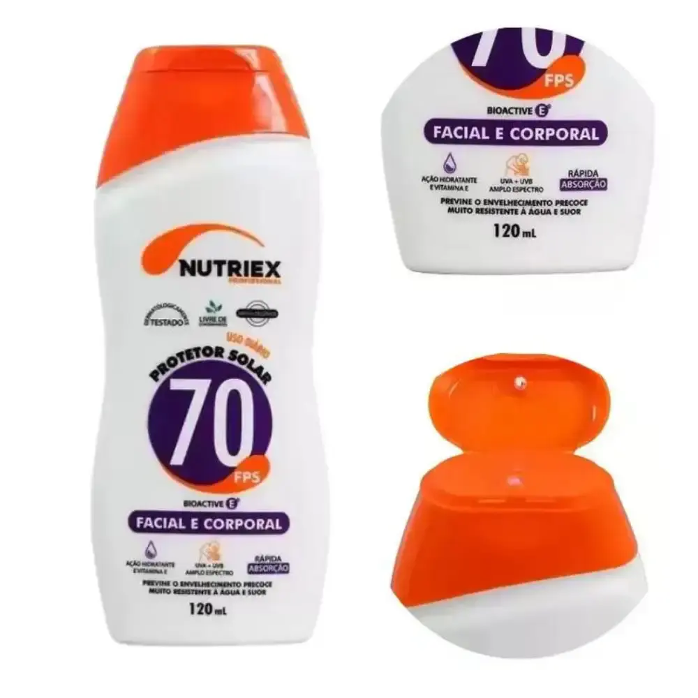 Protetor solar FPS 70 facial e corporal bisnaga 120ML Nutriex — fotografia 3