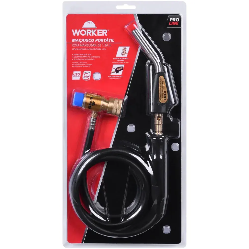 Maçarico portátil automático mapp com mangueira 12.300BTUS Worker — fotografia 6