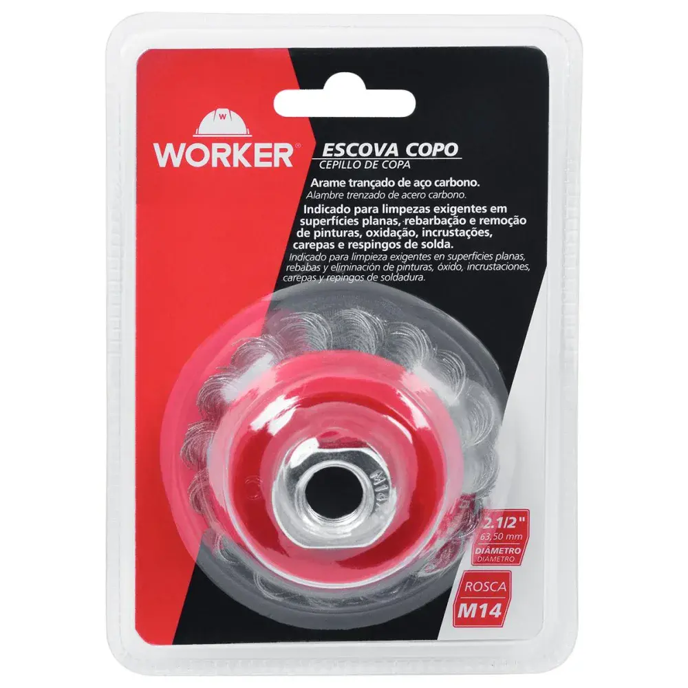 Escova copo em aço carbono rosca M14 2.1/2 63,50MM Worker — fotografia 2