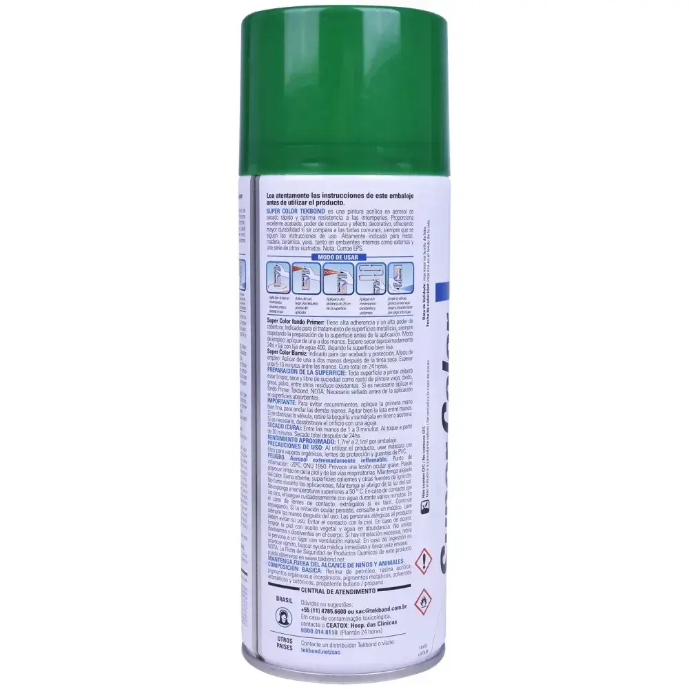 Tinta spray uso geral verde 350ML Tekbond — fotografia 7