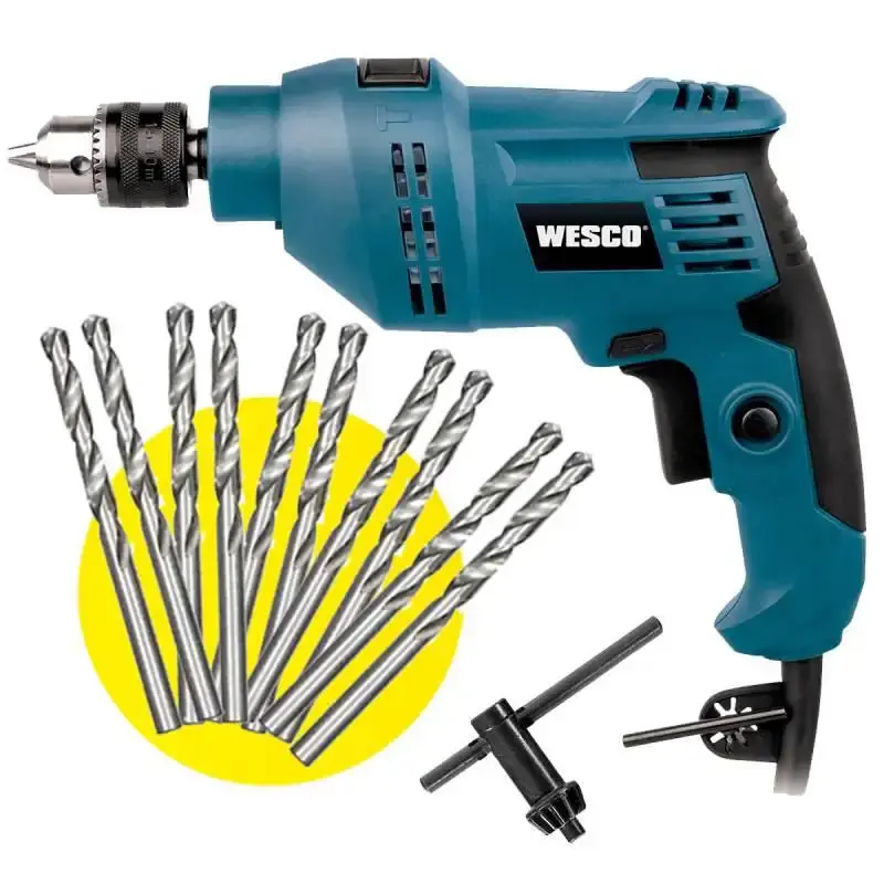 Furadeira de impacto 3/8 POL 550W profissional WS3173 Wesco + kit 10 brocas 110 V — fotografia de referência