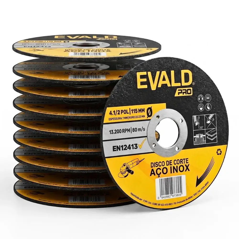 Disco de Corte Inox 10 Unidades 4.1/2 POL x 1,0 MM 13.200 RPM EVALD PRO — fotografia de referência
