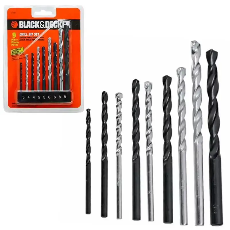 Broca de widea aço rápido e concreto kit com 9 peças 15557EP black & decker — fotografia de referência