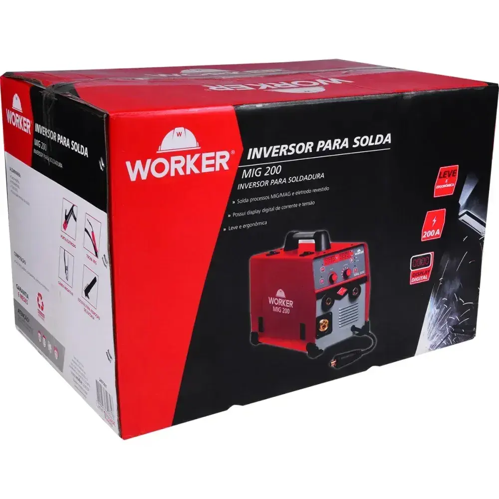 Inversora para solda MIG200 32A 50/60HZ ac 220V Worker — fotografia 12